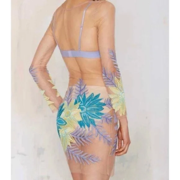 Nasty Gal x For Love & Lemons Tropicana Embroidered Mesh Sheer Mini Dress - Picture 4 of 16